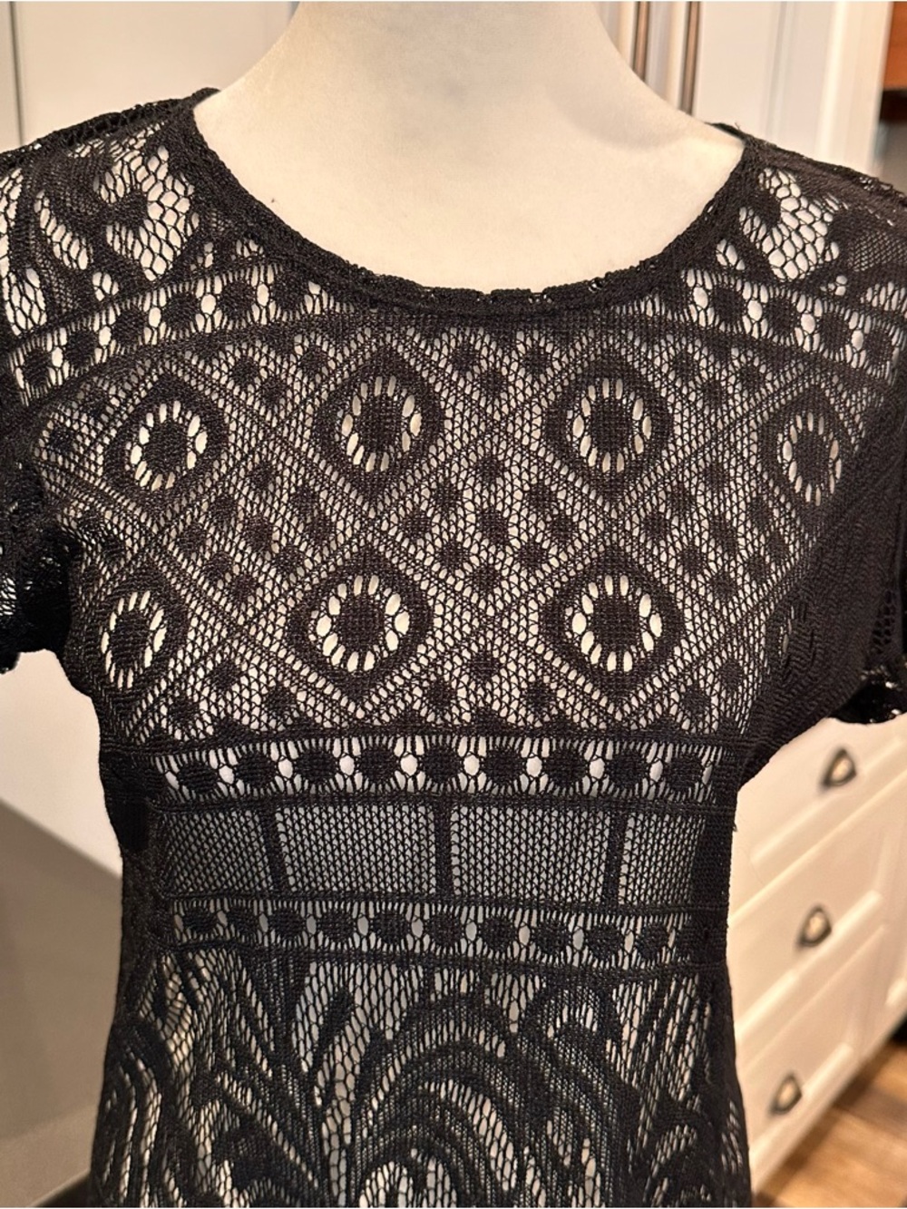 Brentwood Black Lace Crochet Dress Swim Coverup S Boho Beach Fairy Gypsy Hippie - Picture 2 of 7